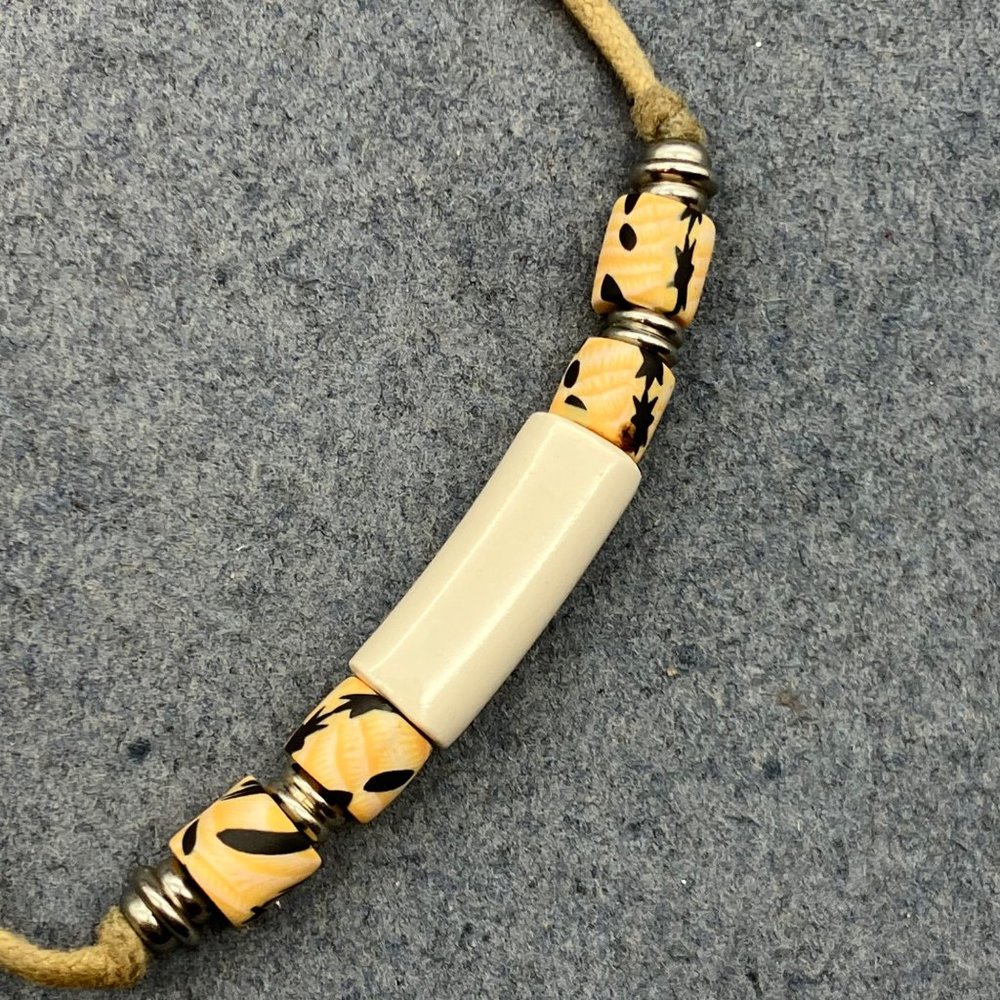Retro BoHo Necklace Peach Cream Black Silver Cylinder Beige Adjustable Hippie - Picture 9 of 9